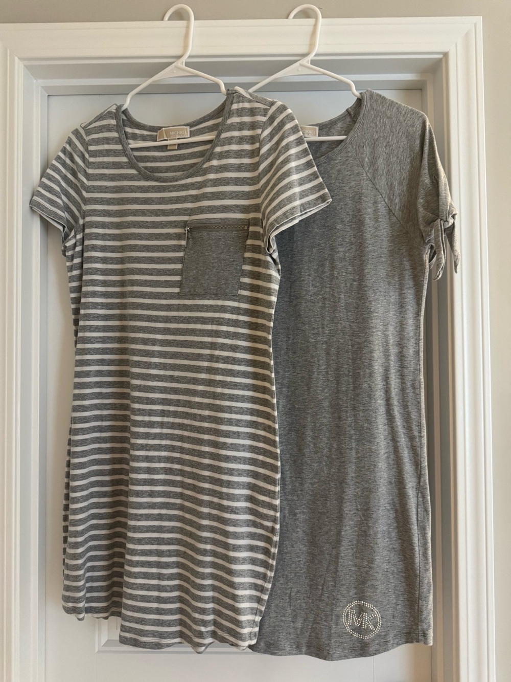 Michael Kors Gray Striped & Solid Short Sleeve T-Shirt Dress Bundle